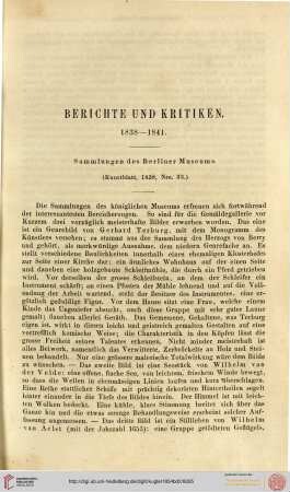 Berichte und Kritiken 1838-1841