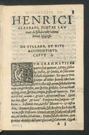 Henrici Glareani, Poetae Laureati de syllabarum ratione brevis Isagoge.