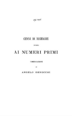 Cenni di ricerche intorno ai numeri primi : Comunicazione