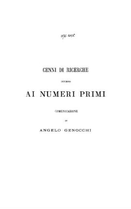 Cenni di ricerche intorno ai numeri primi : Comunicazione