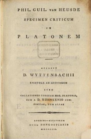 Specimen criticum in Platonem