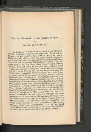 Über das Konservieren des Keimvermögens.