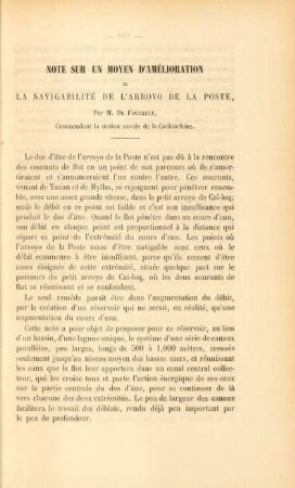 Note sur un moyen d'amélioration de la navigabilité de l'arroyo de la poste, par M. de Foucault, Commandant la station navale de la Cochinchine