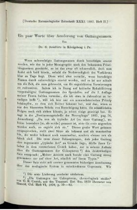 Ein paar Worte über Aenderung von Gattungsnamen.