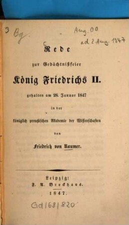 Rede zur Gedächtnißfeier König Friedrichs II.