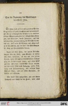 Eine die Regierung des WeltGanzen betreffende Idee