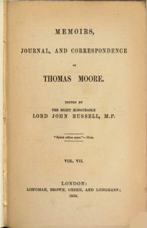 Memoirs, journal, and correspondence of Thomas Moore, 7. Diary of Thomas Moore ; 188-continued ...
