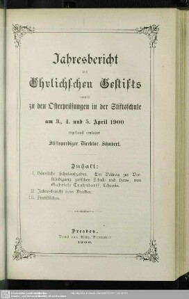 1900: Jahresbericht des Ehrlichschen Gestifts : auf das Schuljahr ...