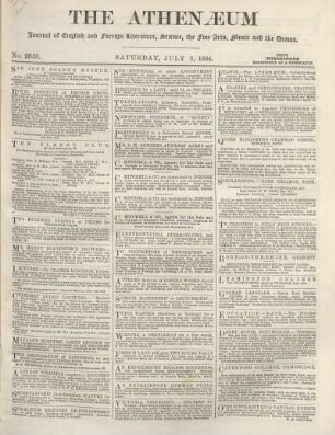 THE ATHENAEUM Journal of English and foreign Literature, Science, the fine Arts, Music and the Drama.