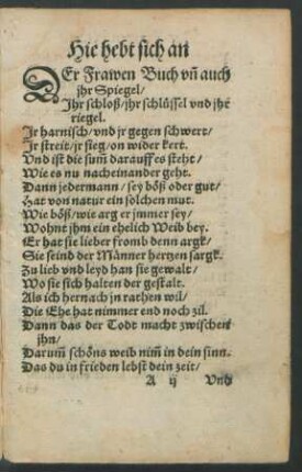 Hie hebt sich an Der Frawen buch und auch ihr Spiegel ...