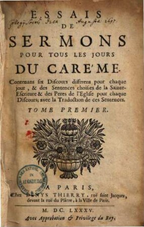 Essais de sermons pour tous les jours du carème, 1