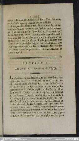 Section X. Des statuts ou ordonnances de l' Eglise