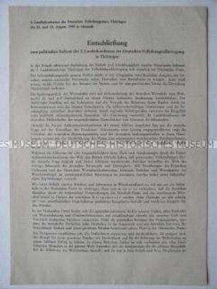 Entschließung zur 2. Landeskonferenz des Deutschen Volkskongresses Thüringen