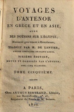 Voyages D'Antenor En Grèce Et En Asie : Avec Des Notions Sur L'Égypte; Manuscrit grec trouvé à Herculanum, 5