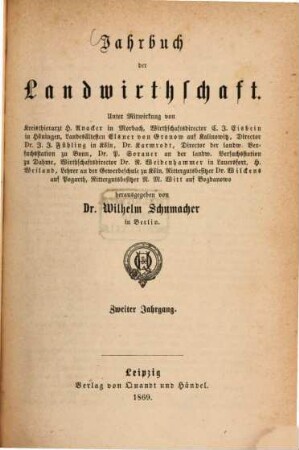 Jahrbuch der Landwirthschaft. 2, 2. 1869