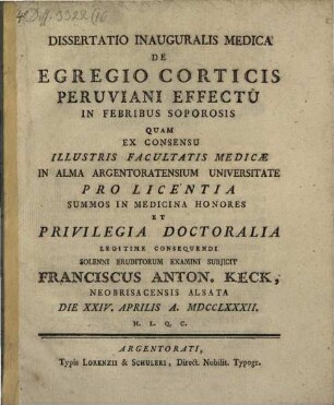 Diss. inaug. med. de egregio corticis peruviani effectu in febribus soporosis