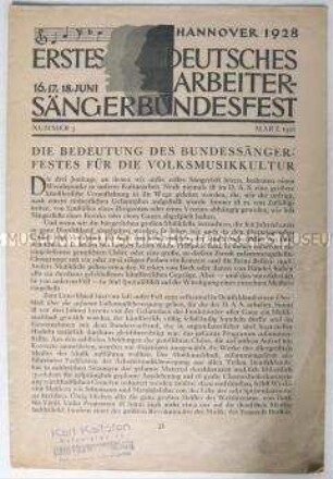 Sonderdruck des Arbeiter-Sänger-Bundes zur Vorbereitung des Ersten Deutschen Arbeitersängerbundesfestes in Hannover