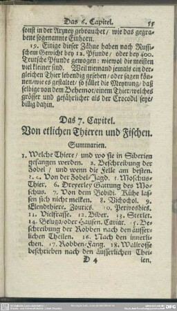 Das 7. Capitel. Von etlichen Thieren und Fischen