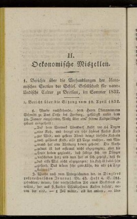 1. Bericht über die Verhandlungen der ökonomischen Section der Schles. Gesellschaft für vaterländische Cultur zu Breslau, im Sommer 1832