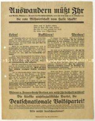 Aufruf der Deutschnationalen Volkspartei zur Stadtverordnetenwahl in Berlin 1921