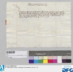 Markgraf Friedrich von Brandenburg sagt der Nürnberger Kaufmannschaft zur Frankfurter Fastenmesse sicheres Geleit zu.