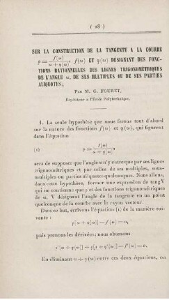 Sur la construction de la tangente a la courbe ... et ... désignant des fonctions rationnelles des lignes trigonométriques de l'angle w, de ses multiples ou de ses parties aliquotes.