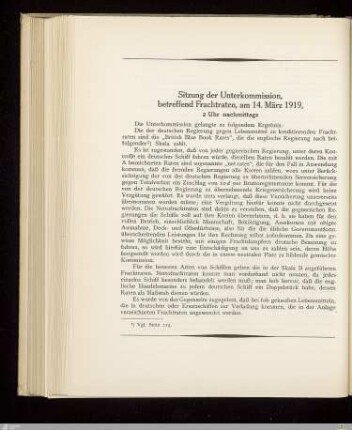 Sitzung der Unterkommission, betreffend Frachtraten, am 14. März 1919