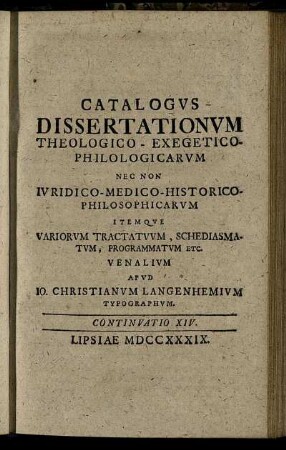 Continuatio XIV. Lipsiae M DCC XXXIX.