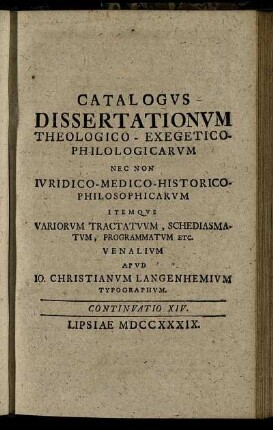 Continuatio XIV. Lipsiae M DCC XXXIX.