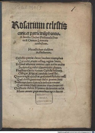 Rosarium celestis curie, et patrie triu[m]phantis