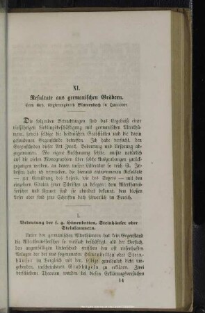 XI. Resultate aus germanischen Gräbern