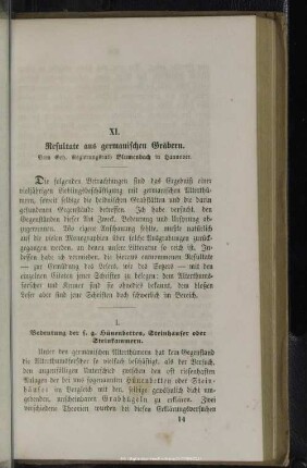 XI. Resultate aus germanischen Gräbern