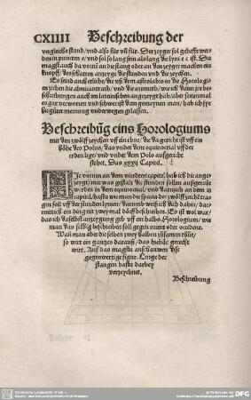Beschreibung eins Horologiums mit den zwölff zeychen uff ein ebne/ die da gericht ist uff ein höhe des Polus/ das under dem Polo aufgericht steht. Das XXXII. Capitel.