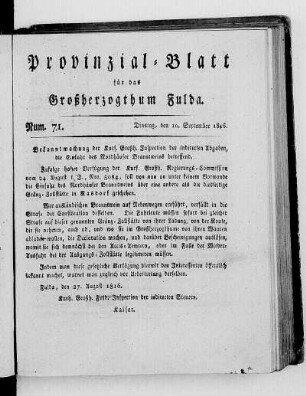 Num. 71., Ausgabe vom 10. September 1816