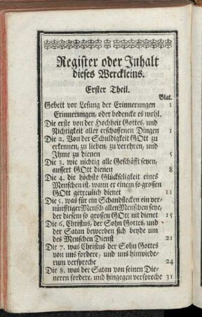 Register oder Inhalt dieses Werckleins.