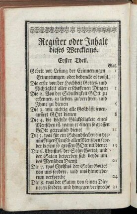 Register oder Inhalt dieses Werckleins.