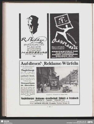 Auf diesen Reklame-Würfeln. Madgeburger Reklame-Gesellschaft Elsholz & Fernbach