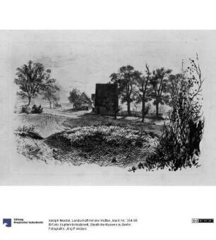 Landschaft mit drei Hütten