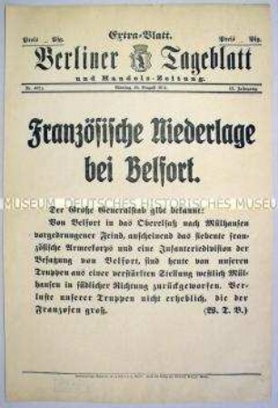 Extra-Blatt des "Berliner Tageblatt" zu den Kämpfen bei Belfort