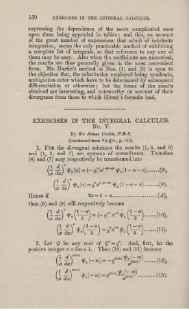 Exercises in the integral calculus.