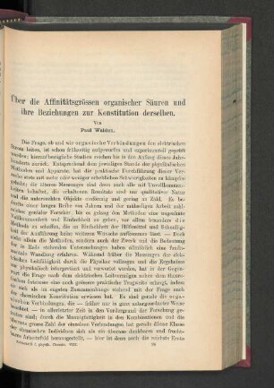 Über die Affinitätsgrössen organischer Säuren und ihre Beziehungen zur Konstitution derselben.
