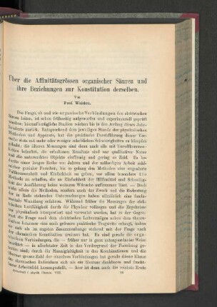 Über die Affinitätsgrössen organischer Säuren und ihre Beziehungen zur Konstitution derselben.