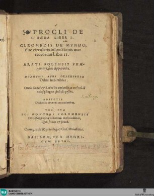 Procli De Sphaera Liber I