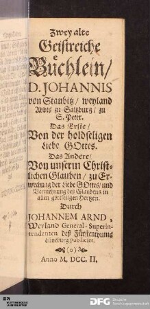 Zwey alte Geistreiche Büchlein [...].