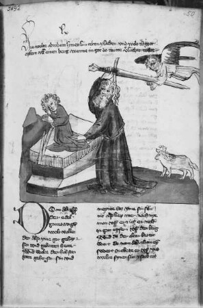 Auszug biblischer Geschichten — Abrahams Opfer, Folio 50recto