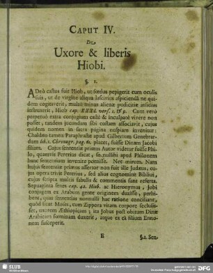 Caput IV. De Uxore & liberis Hiobi