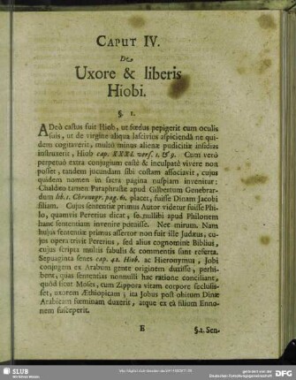 Caput IV. De Uxore & liberis Hiobi