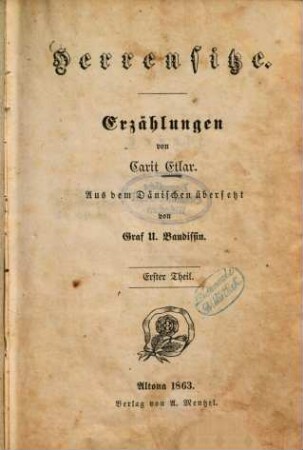 Herrensitze : Erzählungen von Carit Etlar. Aus dem Dänischen übersetzt von Graf U. Baudissin. 1