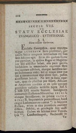 Sectio VIII. De Statu Ecclesiae Evangelico - Lutheranae.