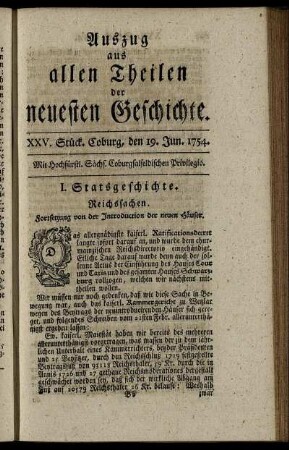 XXV. Stück. Coburg, den 19. Jun. 1754.
